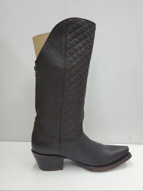 SOTO BOOTS Women's  Leather Dark Brown Quilted Shaft Western  Boots Size 8